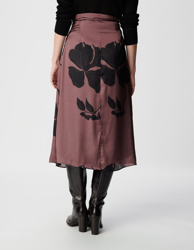 Mujer maxi falda midi floral burdeos-3