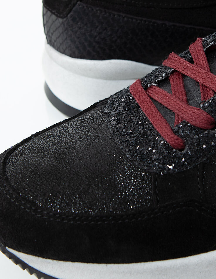Baskets en cuir noir su&eacute;d&eacute; d&eacute;tails paillettes femme-7