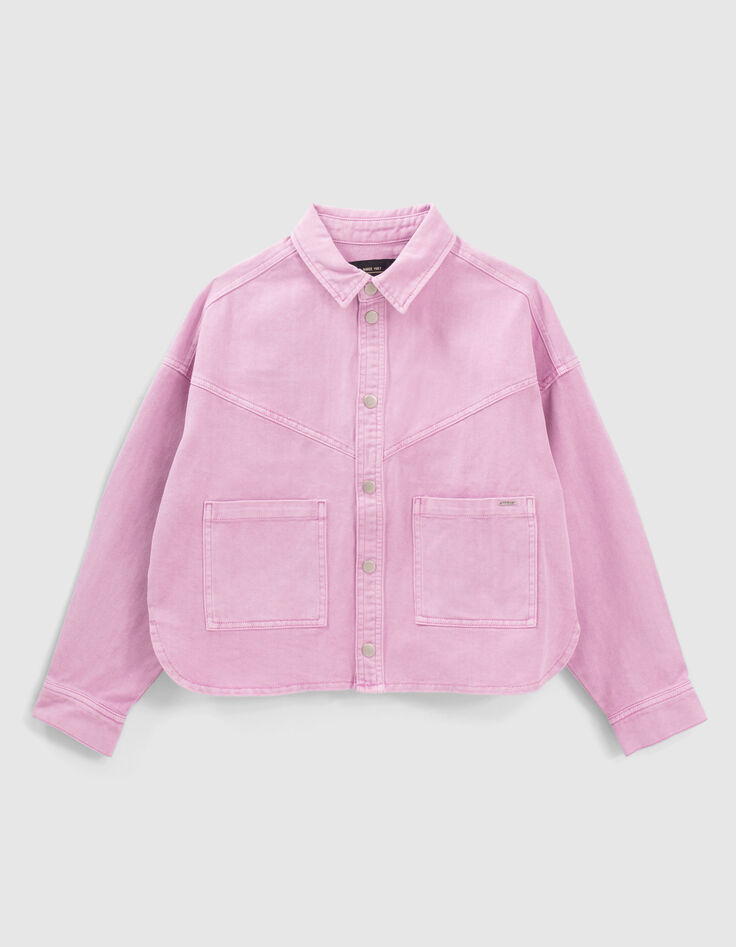 Girls&rsquo; violet denim cropped overshirt jacket-1