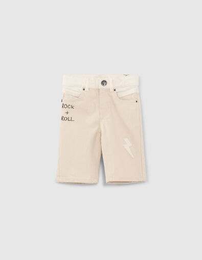 Boys&rsquo; ivory denim Bermudas with embroidery and patches - IKKS