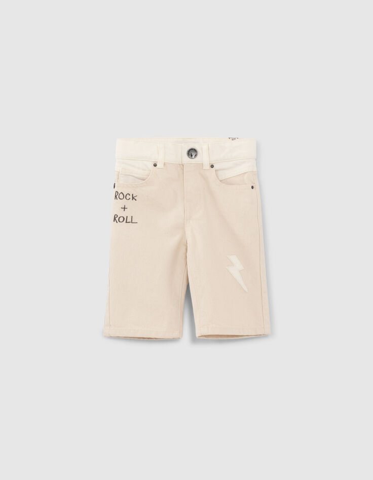 Boys&rsquo; ivory denim Bermudas with embroidery and patches-1