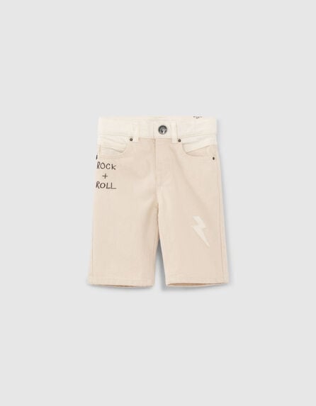 Boys’ ivory denim Bermudas with embroidery and patches