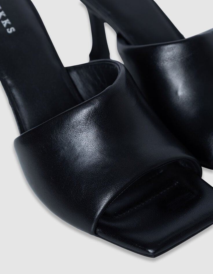 Mules &agrave; talon noires cuir puffer Femme-6