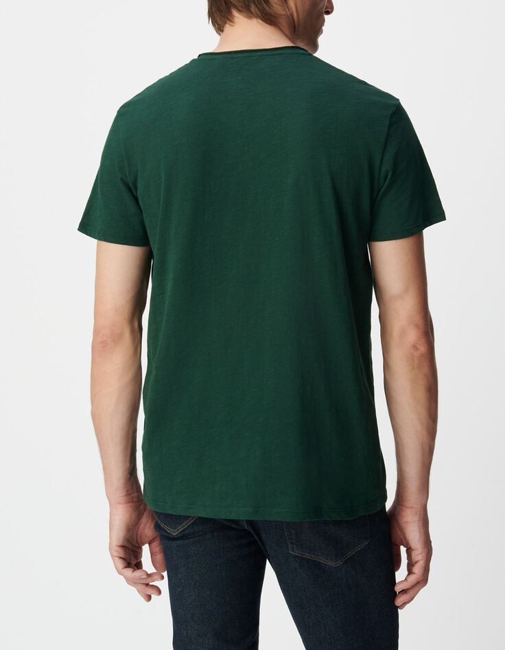 Camiseta cuello V verde algod&oacute;n flameado hombre-3