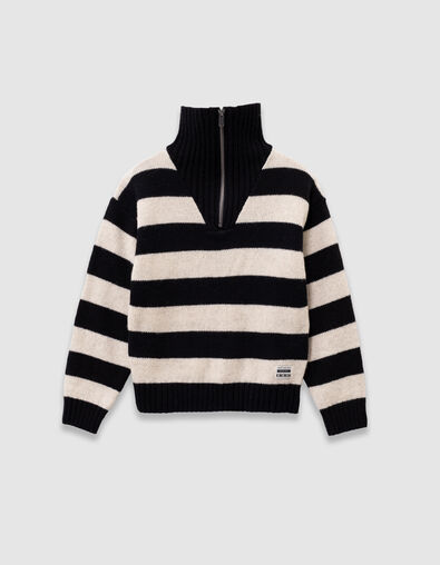 Schwarzer Jungenstrickpullover beigefarbene Streifen - IKKS