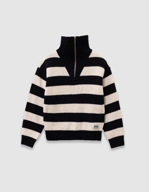 Schwarzer Jungenstrickpullover beigefarbene Streifen - IKKS
