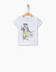 Wit T-shirt met stokstaartje voor babyjongens -1