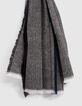 Men&rsquo;s grey scarf with indigo stripe & chevron motif-5