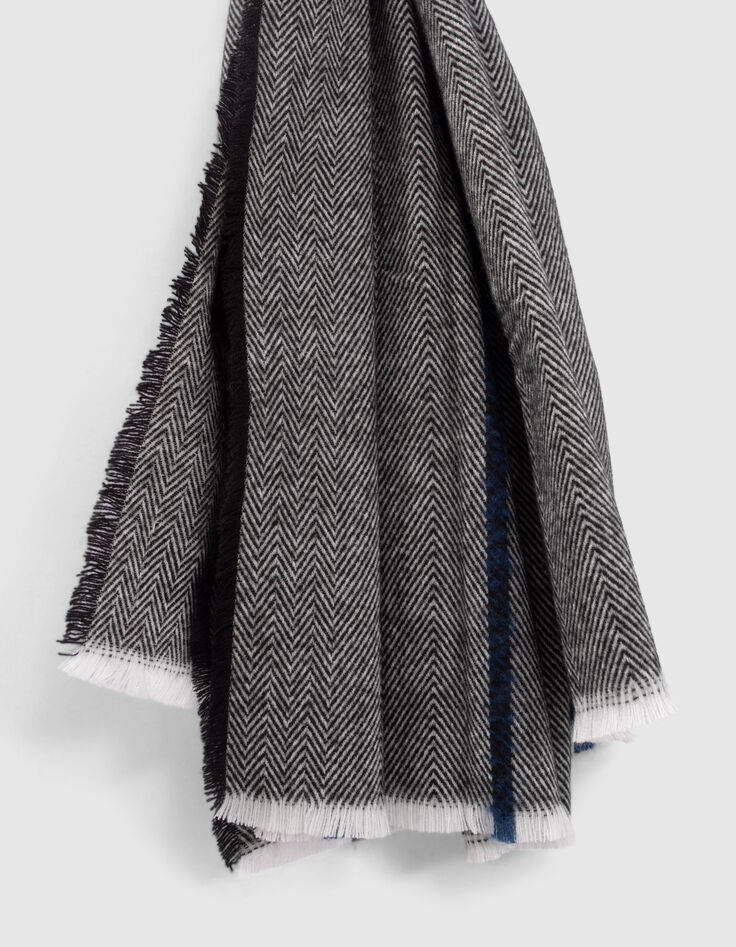 Men&rsquo;s grey scarf with indigo stripe & chevron motif-5