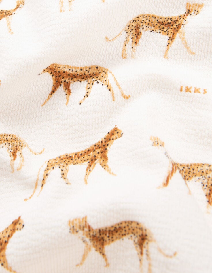 Combishort &eacute;cru coton bio petites panth&egrave;res b&eacute;b&eacute; fille-7