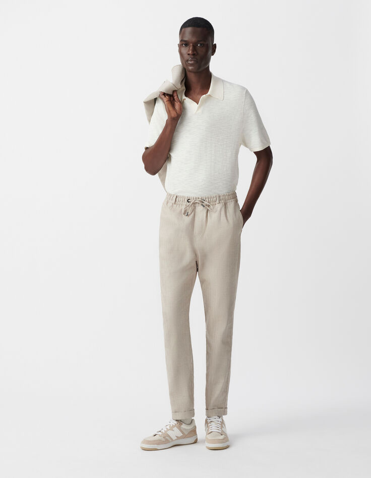 Jogpant de costume beige lin mélangé Homme-1