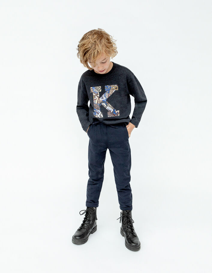 Marineblaue Jungen-Jogginghose mit Hahnentrittmuster-1