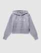 Pull à capuche gris maille à message fille-1