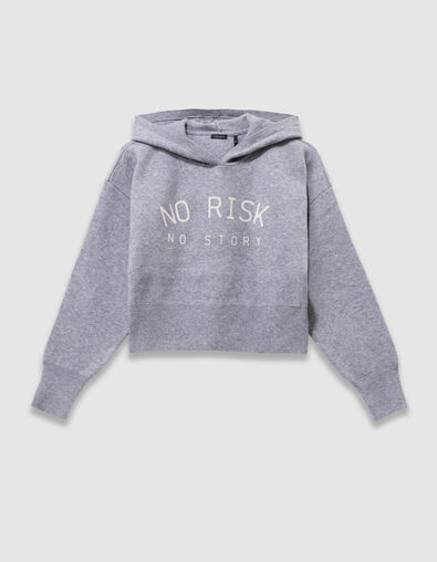 Pull à capuche gris maille à message fille - IKKS