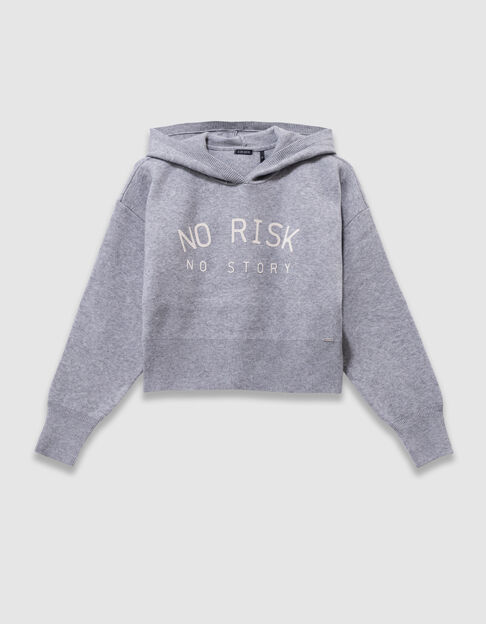 Pull à capuche gris maille à message fille - IKKS
