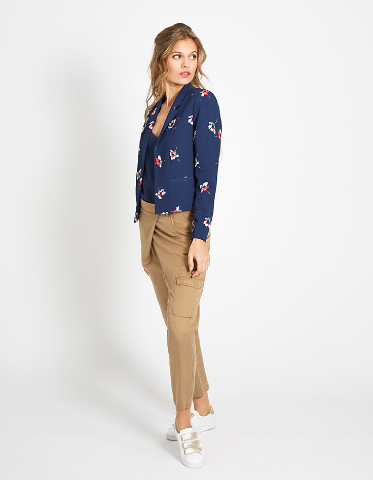 Veste courte de costume marine imprimé floral I.Code-6