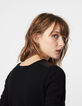 Cardigan noir maille mousseuse facettes bijoux femme-5