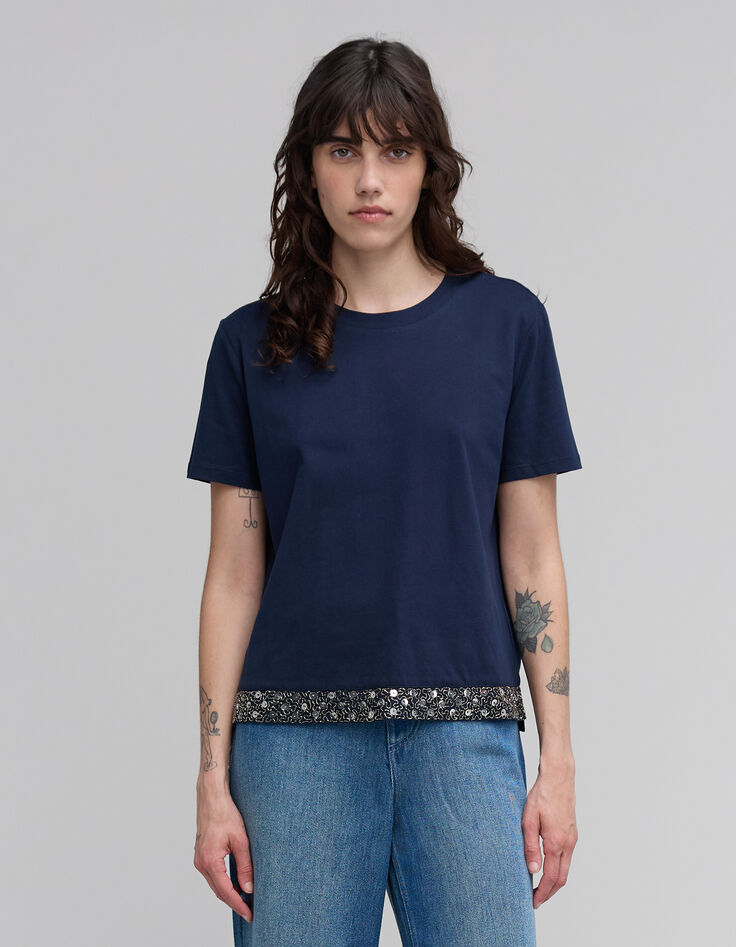 Tee-shirt Marine coton bio broderies-bijou Femme-2 Tee-shirt Marine coton bio broderies-bijou Femme-2