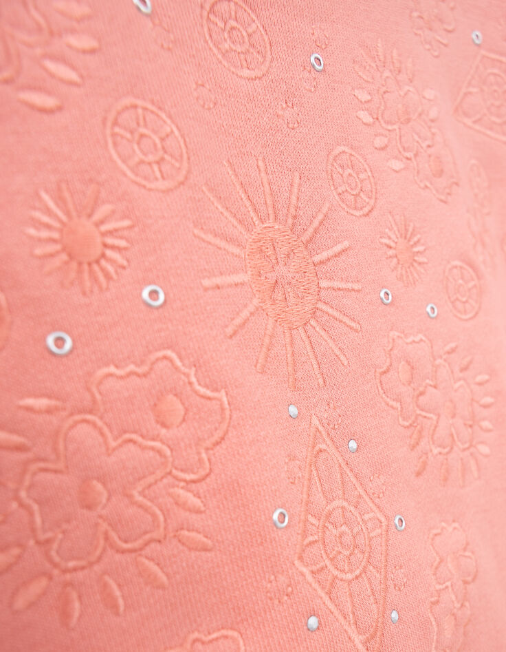 Sweat rose décor broderies et oeillets fille-8