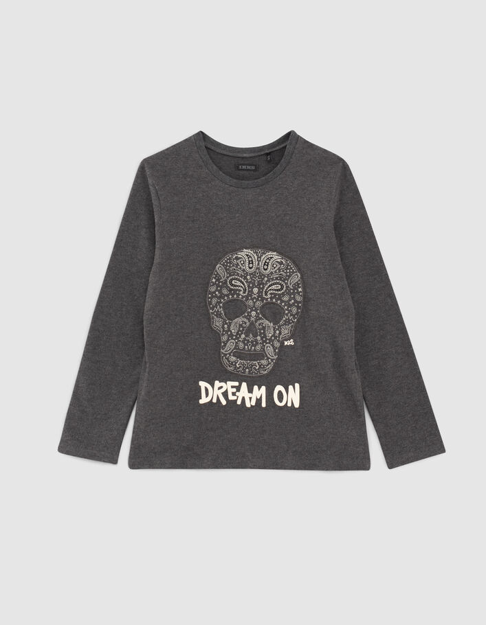 Boys’ grey marl organic T-shirt with Bandana skull - IKKS