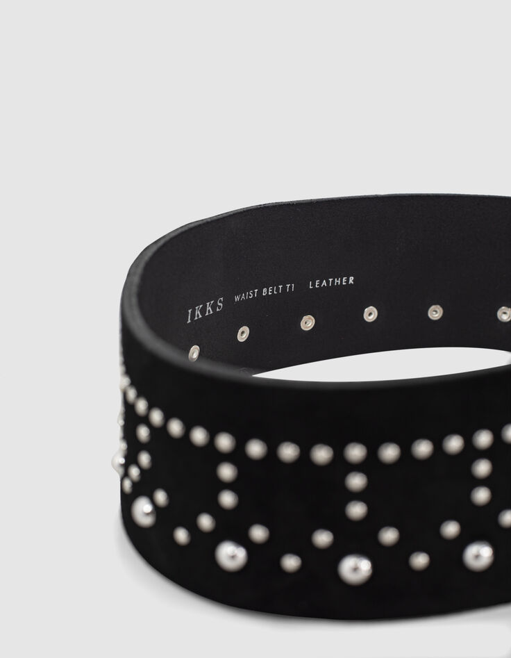 Women’s black suede studded dress belt-3