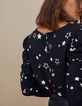 Schwarze Bluse mit Blumen-Sternen-Print I.Code-4