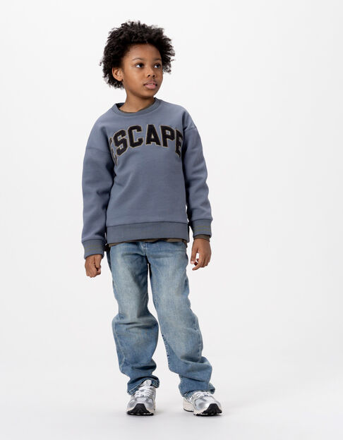 Boys’ blue sweatshirt, corduroy embroidered slogan - IKKS