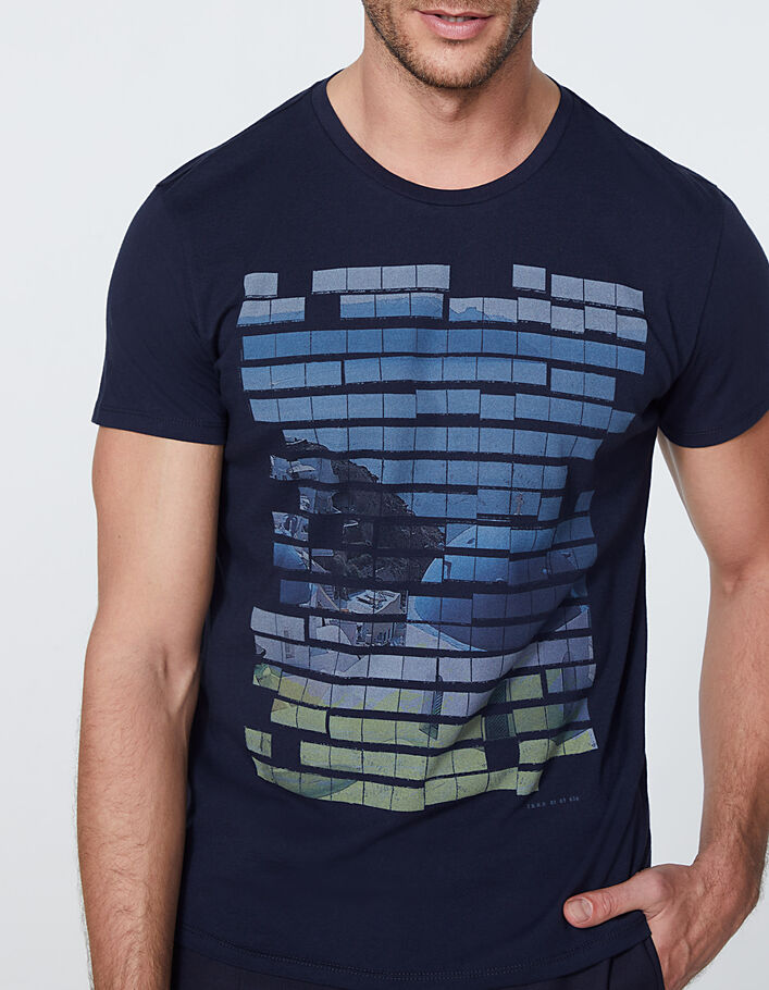 Camiseta marina con foto Cícladas para hombre - IKKS
