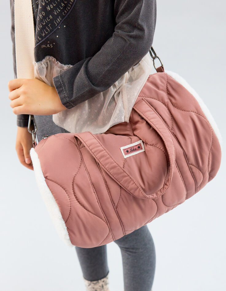 Rosa M&auml;dchenbowlingtasche mit cremewei&szlig;em Sherpafleece-2