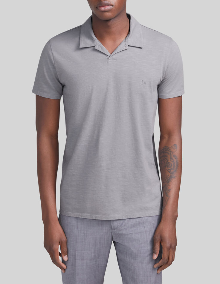 Polo azur coton bio flamm&eacute; Homme-1