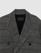 Manteau long gris motif carreaux boutonnage croisé Femme-2