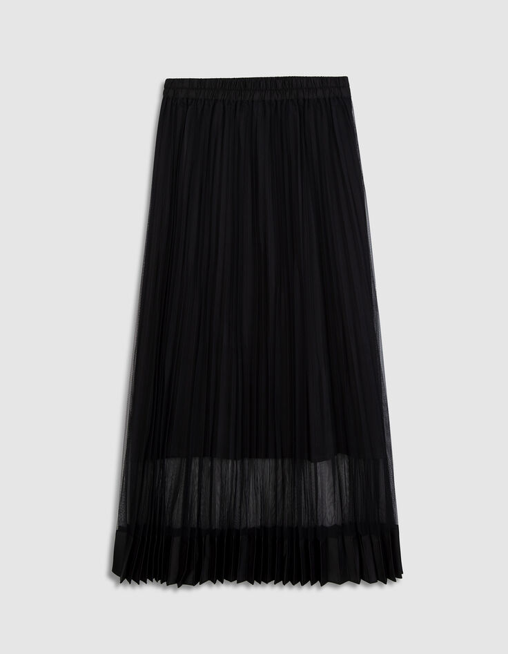 Falda midi plisada de tul negra Mujer-6