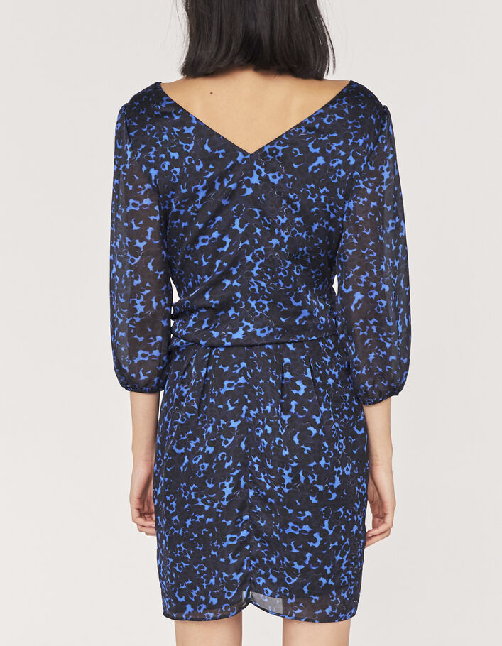 Women’s black and blue leopard print recycled draped dress-3