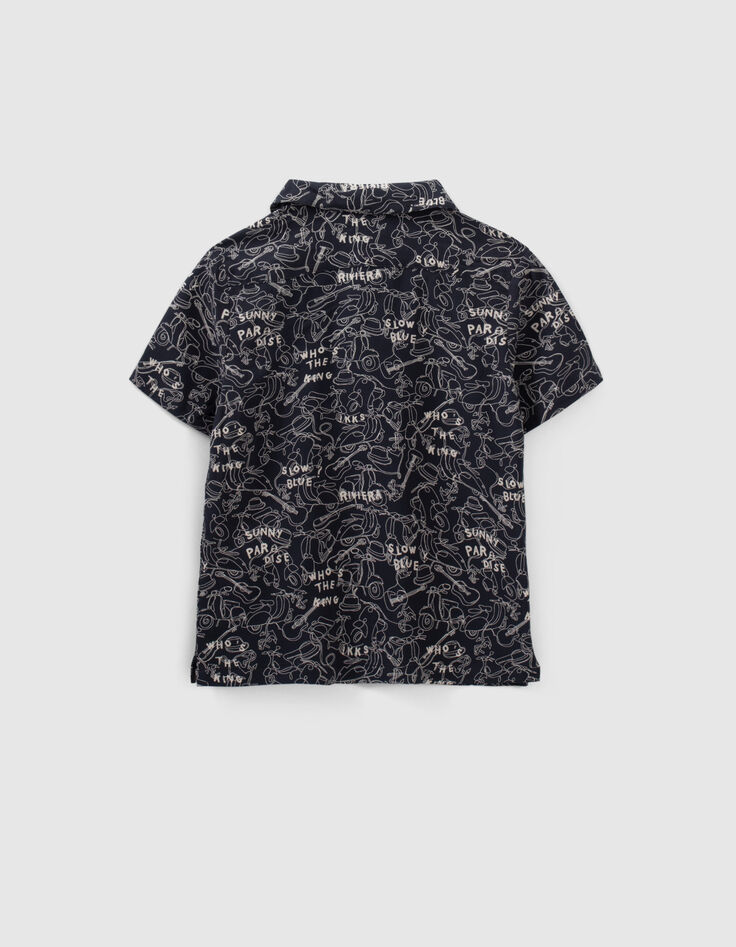 Boys’ navy Lenzing™ Ecovero™ viscose shirt, line drawing print-2