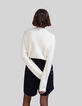 Women’s ecru knit sweater with embroidered pearly beads-3