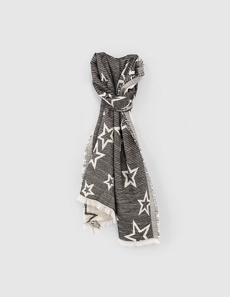 Women’s black and white double-sided star jacquard scarf-1