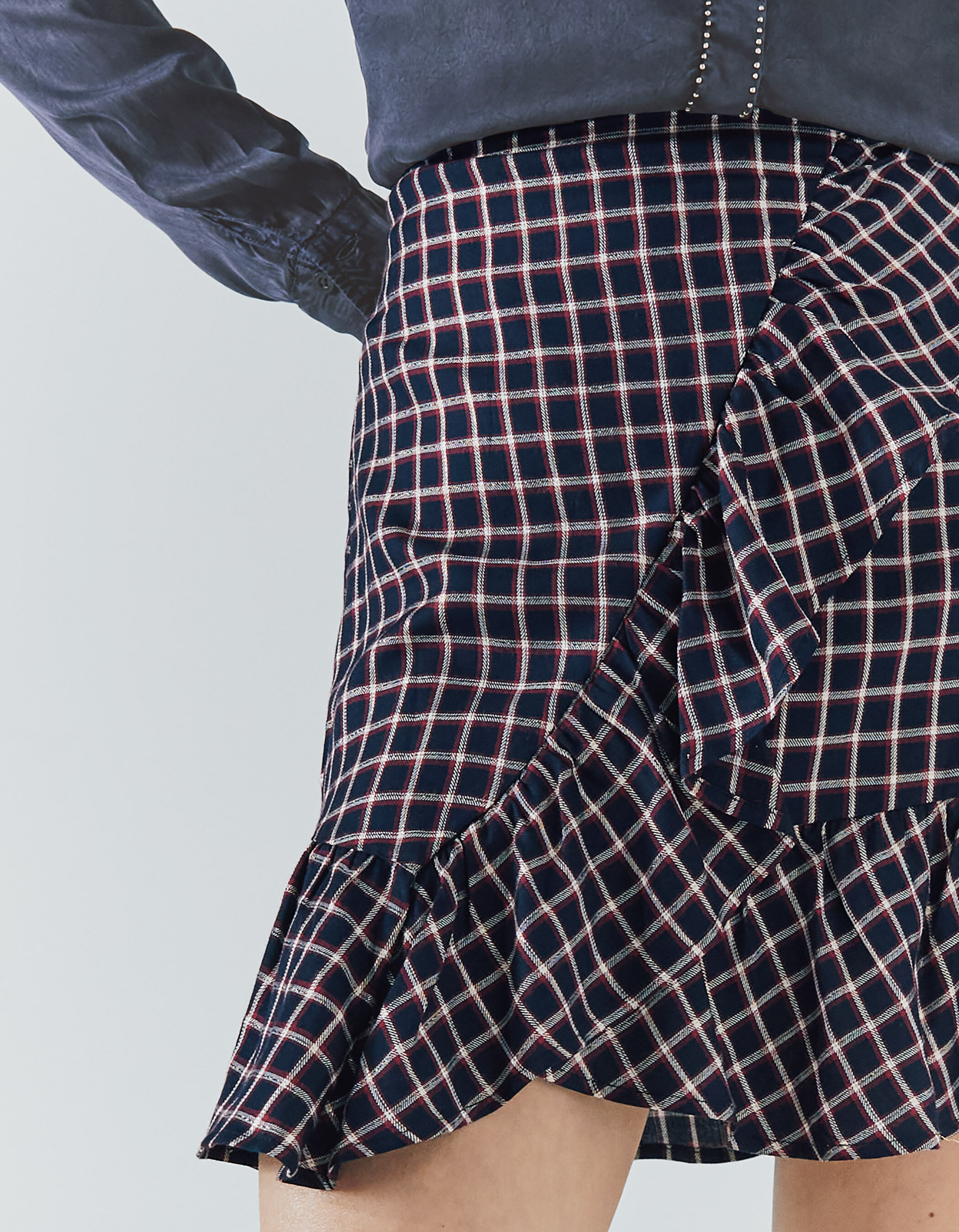 Jupe volant motif tartan et fil m tallis femme