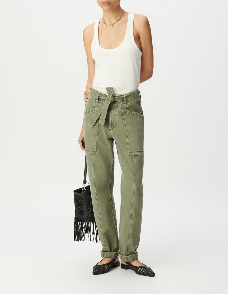 Vaqueros Battle Caqui Desgastados Mujer-2