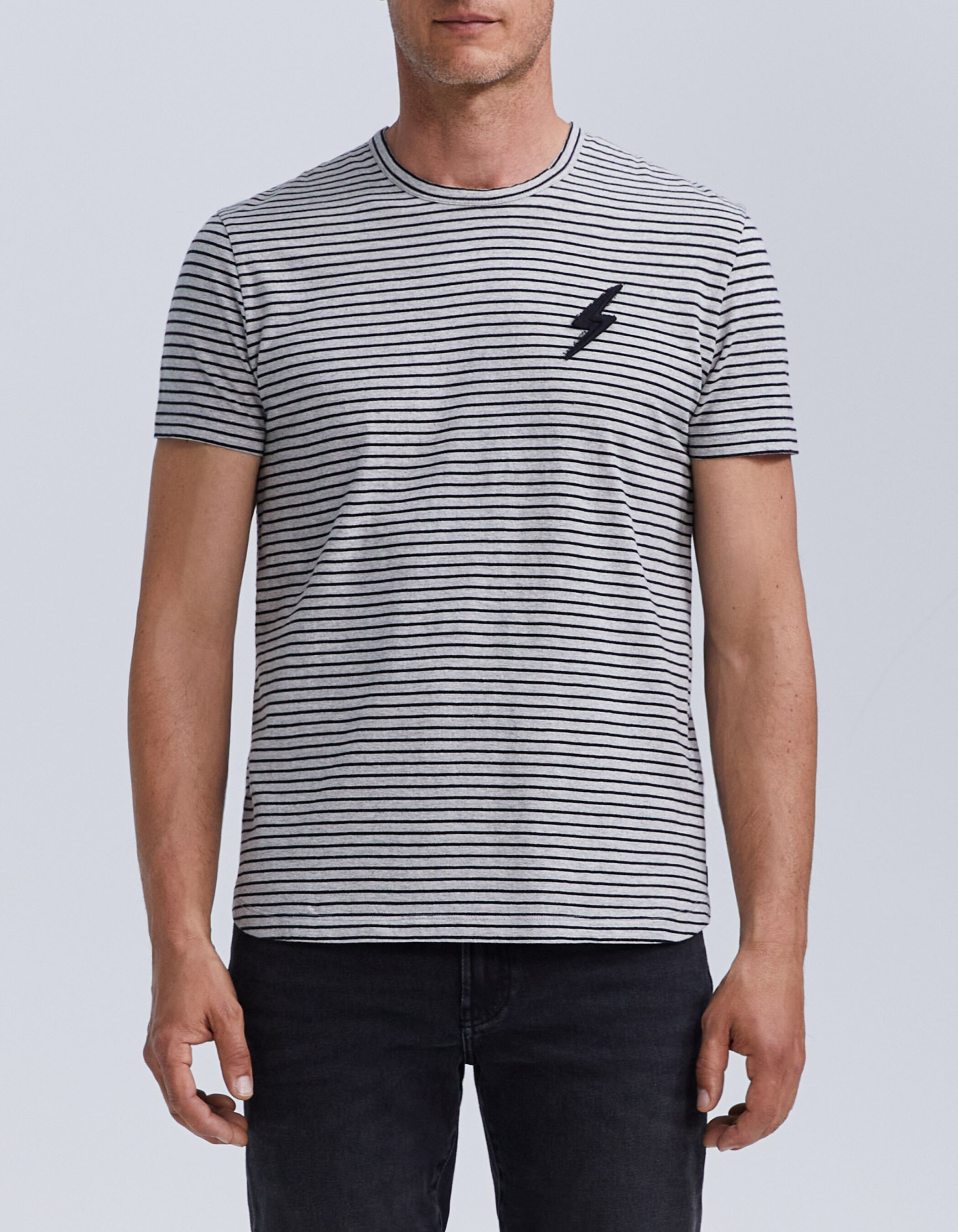 Camiseta marinera gris rayas negras reciclada Hombre IKKS