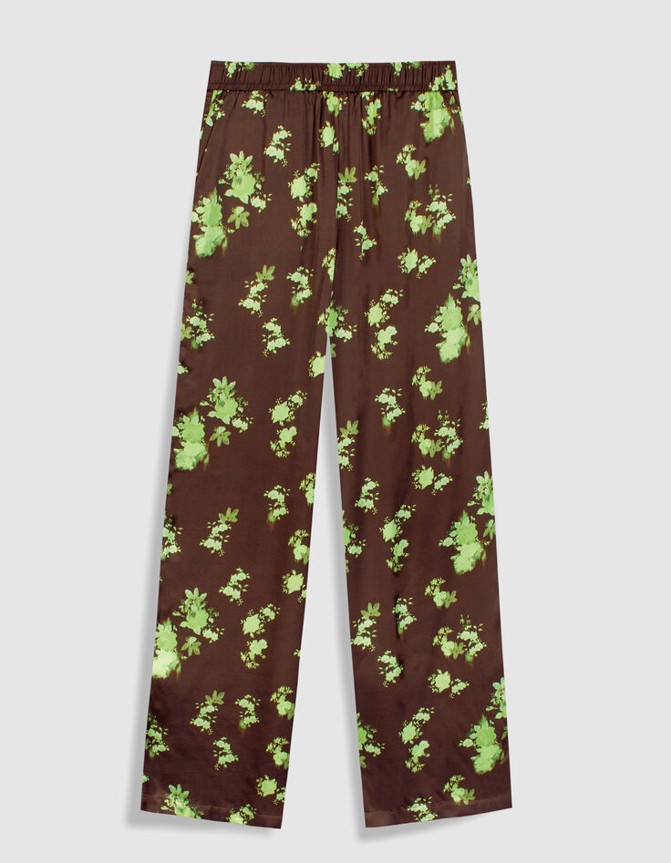 Pantalon fluide marron imprim&eacute; tachiste flou Femme-7