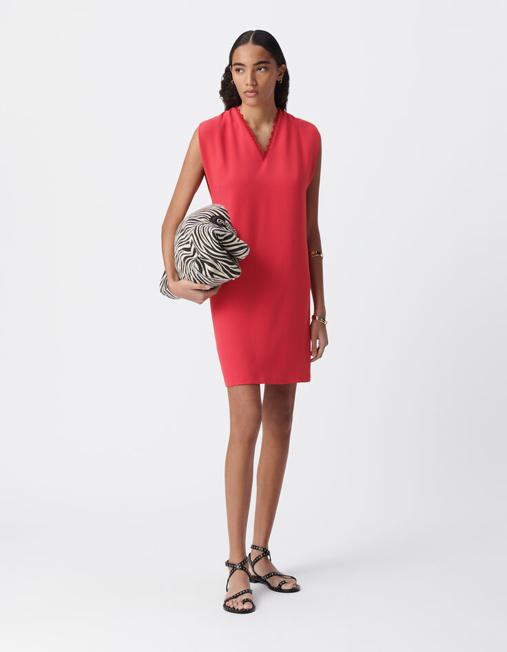 Vestido rojo de mujer con cuello en V-1