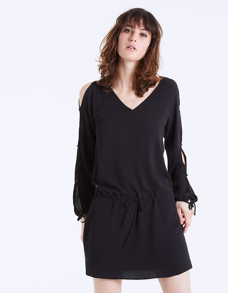 Vestido manga larga de crepé negro -2 Vestido manga larga de crepé negro -2