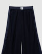 Navy pleated wide-leg pants with stripes on girls' sides-2