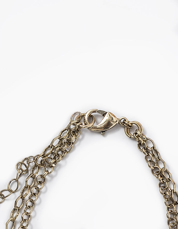 Women’s antique gold skeleton medallion stranded necklace-3