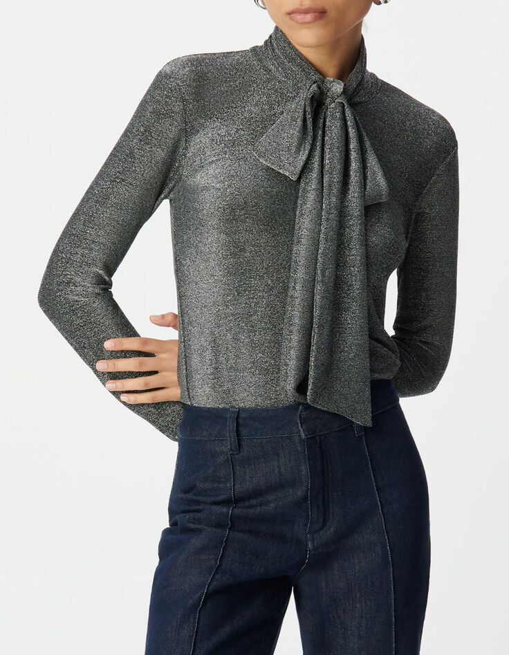 Tee-shirt silver maille lurex col lavalli&egrave;re Femme-2