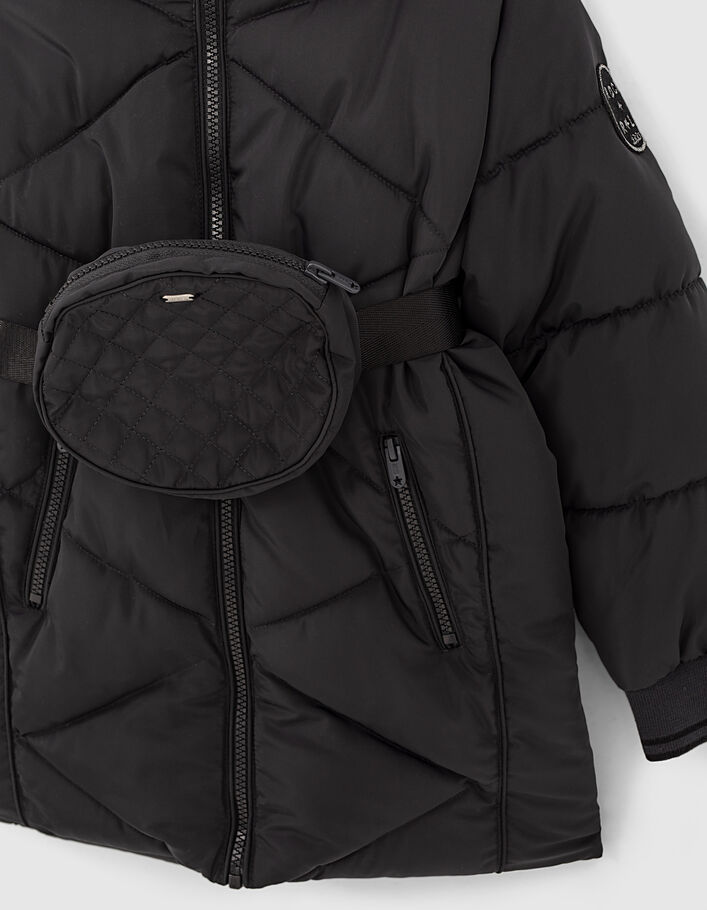 Girls’ charcoal grey long padded jacket with waist bag - IKKS