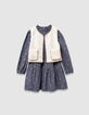 Girls’ 2-in-1 blue velvet parka and gilet-1
