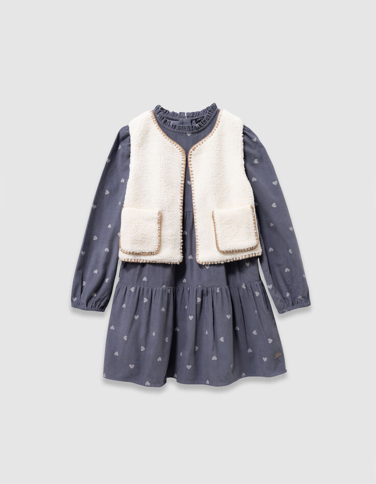 Girls’ 2-in-1 blue velvet parka and gilet-1