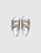 Mules silver cuir m&eacute;tallis&eacute; broderies perles Femme-5