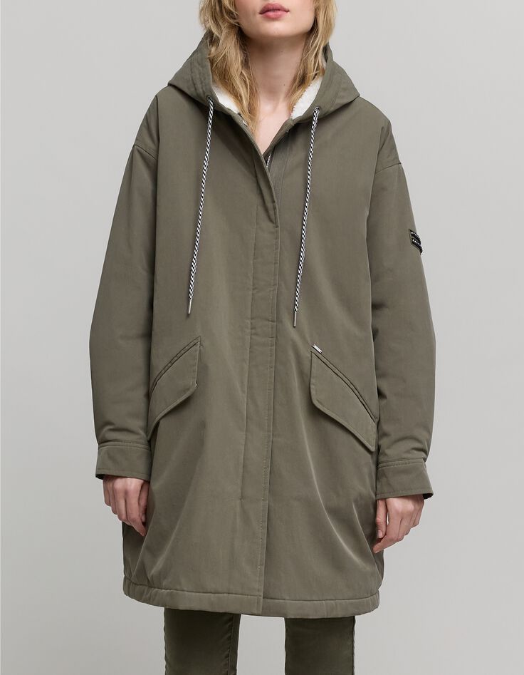 Parka de mujer caqui con forro de chevron badge-2